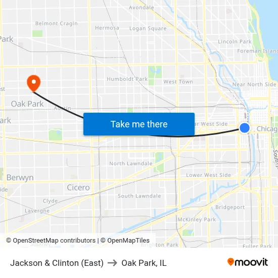 Jackson & Clinton (East) to Oak Park, IL map