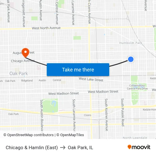Chicago & Hamlin (East) to Oak Park, IL map