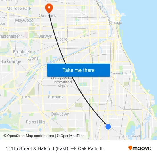 111th Street & Halsted (East) to Oak Park, IL map