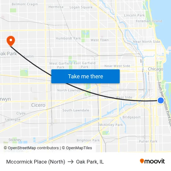 Mccormick Place (North) to Oak Park, IL map