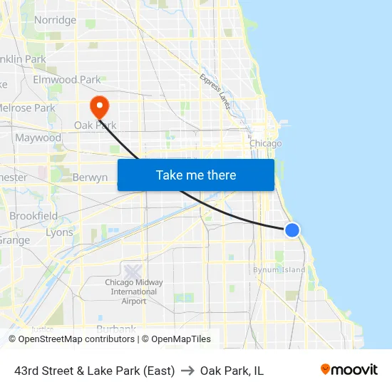 43rd Street & Lake Park (East) to Oak Park, IL map
