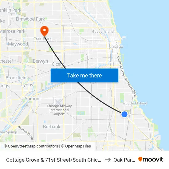 Cottage Grove & 71st Street/South Chicago (North) to Oak Park, IL map