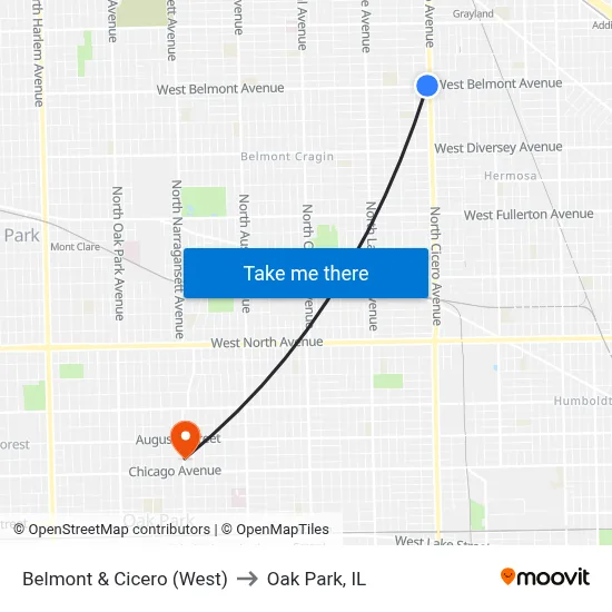 Belmont & Cicero (West) to Oak Park, IL map