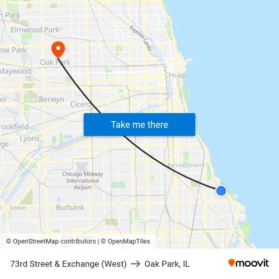 73rd Street & Exchange (West) to Oak Park, IL map