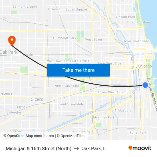 Michigan & 16th Street (North) to Oak Park, IL map