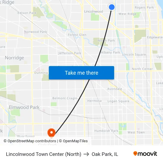 Lincolnwood Town Center (North) to Oak Park, IL map