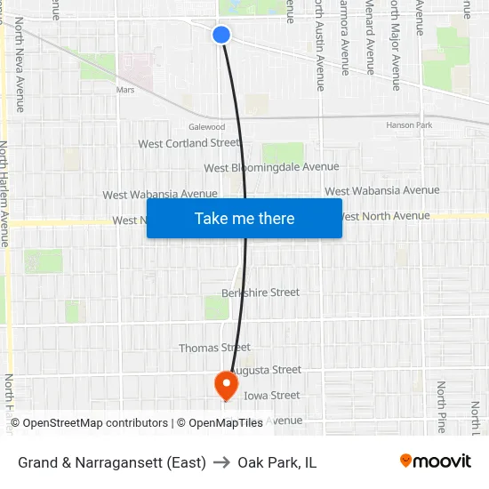 Grand & Narragansett (East) to Oak Park, IL map