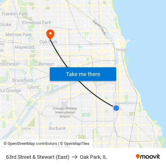 63rd Street & Stewart (East) to Oak Park, IL map