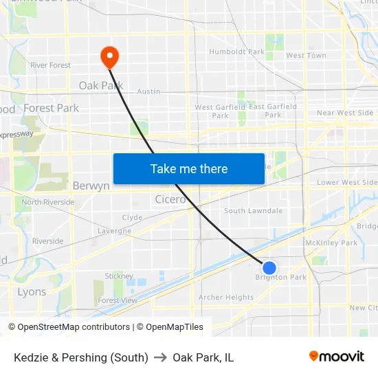 Kedzie & Pershing (South) to Oak Park, IL map