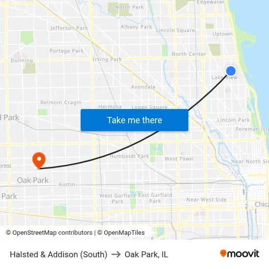Halsted & Addison (South) to Oak Park, IL map