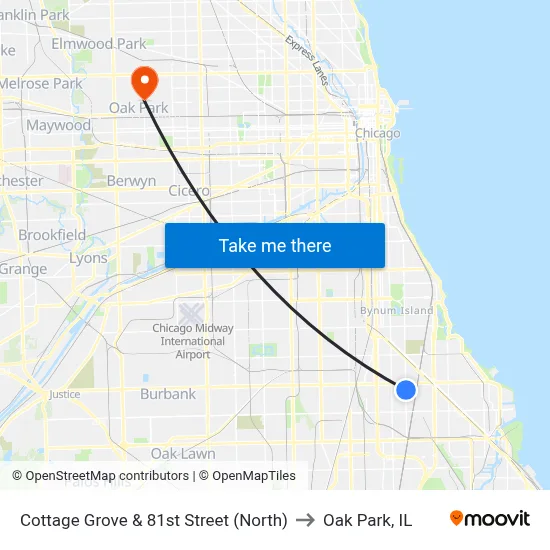 Cottage Grove & 81st Street (North) to Oak Park, IL map