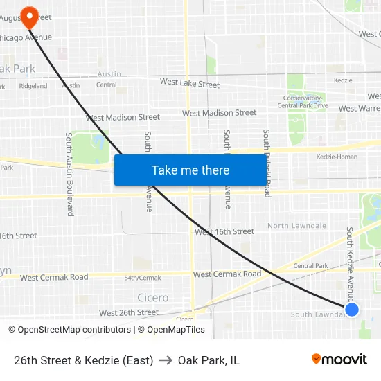 26th Street & Kedzie (East) to Oak Park, IL map