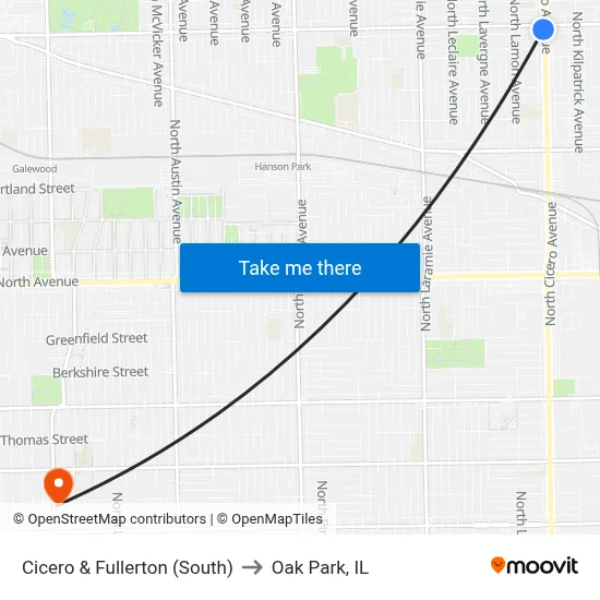 Cicero & Fullerton (South) to Oak Park, IL map