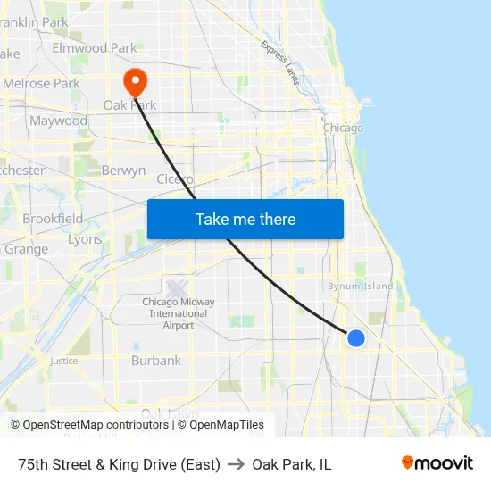 75th Street & King Drive (East) to Oak Park, IL map