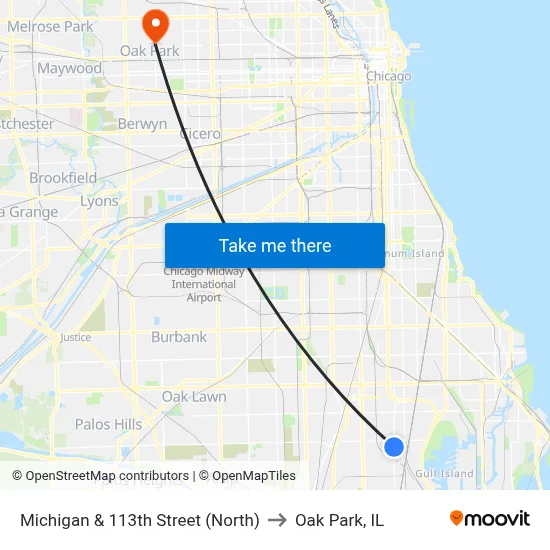 Michigan & 113th Street (North) to Oak Park, IL map