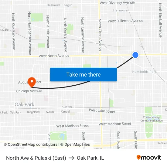 North Ave & Pulaski (East) to Oak Park, IL map