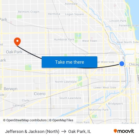 Jefferson & Jackson (North) to Oak Park, IL map