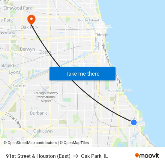 91st Street & Houston (East) to Oak Park, IL map