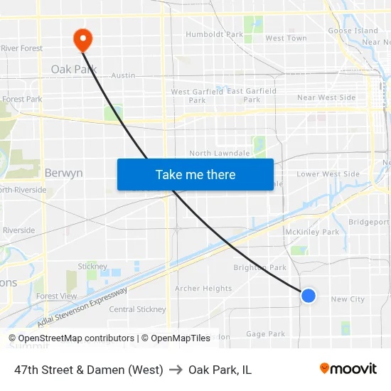 47th Street & Damen (West) to Oak Park, IL map