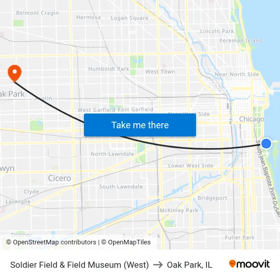 Soldier Field & Field Museum (West) to Oak Park, IL map