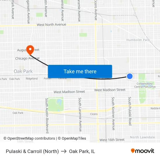 Pulaski & Carroll (North) to Oak Park, IL map