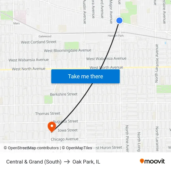 Central & Grand (South) to Oak Park, IL map