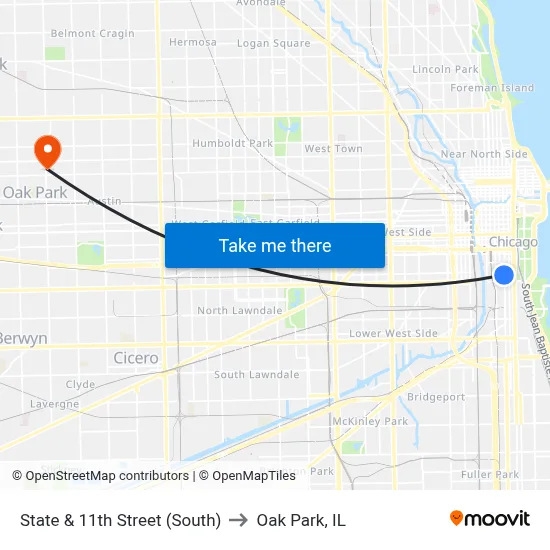 State & 11th Street (South) to Oak Park, IL map