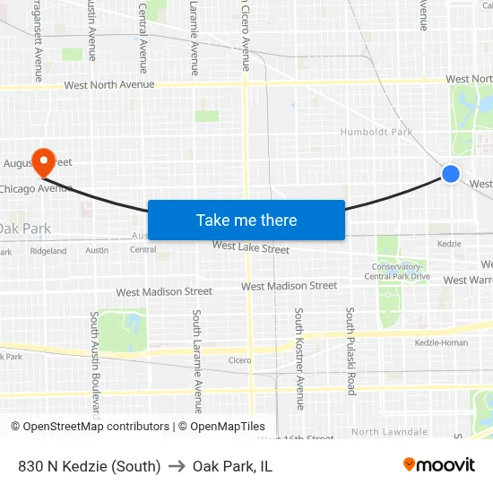 830 N Kedzie (South) to Oak Park, IL map