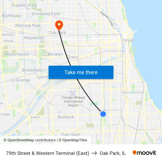 79th Street & Western Terminal (East) to Oak Park, IL map
