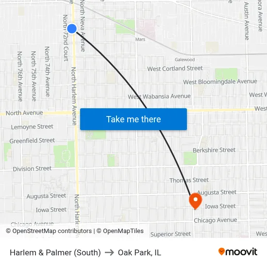 Harlem & Palmer (South) to Oak Park, IL map