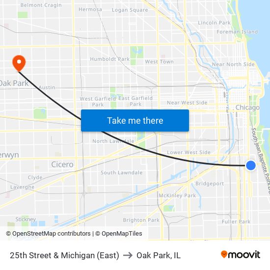 25th Street & Michigan (East) to Oak Park, IL map