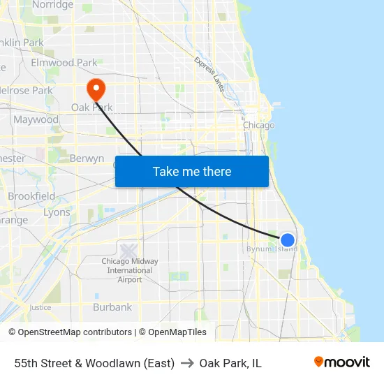 55th Street & Woodlawn (East) to Oak Park, IL map