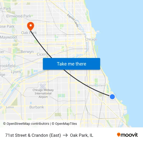 71st Street & Crandon (East) to Oak Park, IL map