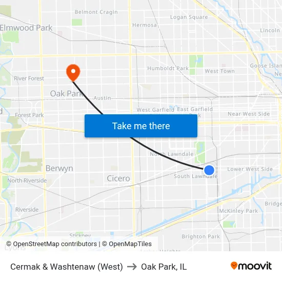 Cermak & Washtenaw (West) to Oak Park, IL map