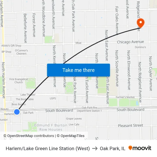 Harlem/Lake Green Line Station (West) to Oak Park, IL map