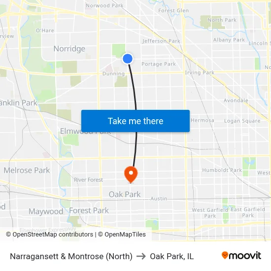 Narragansett & Montrose (North) to Oak Park, IL map
