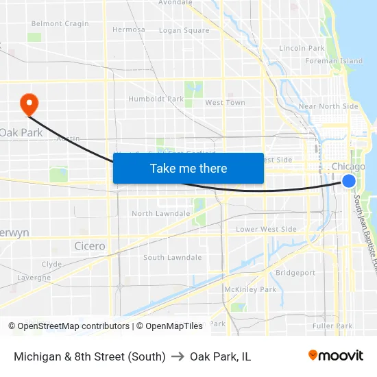 Michigan & 8th Street (South) to Oak Park, IL map
