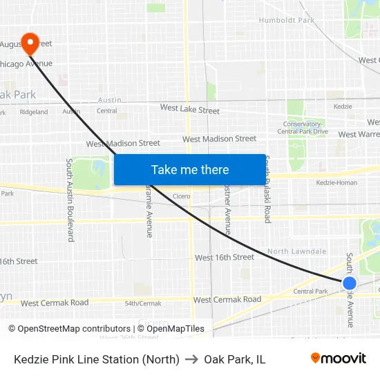 Kedzie Pink Line Station (North) to Oak Park, IL map