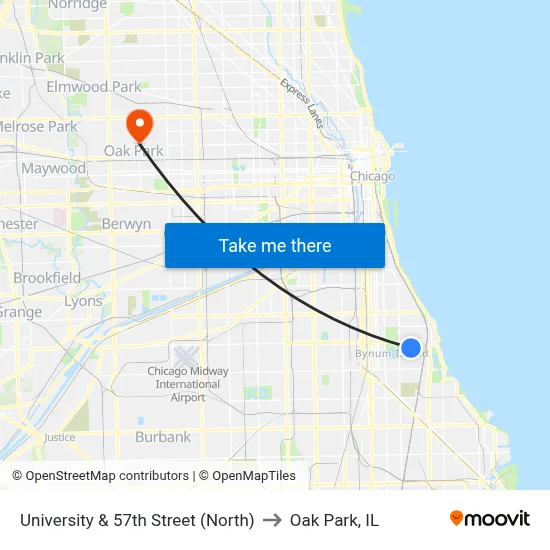 University & 57th Street (North) to Oak Park, IL map