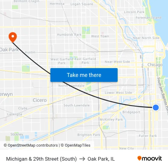 Michigan & 29th Street (South) to Oak Park, IL map