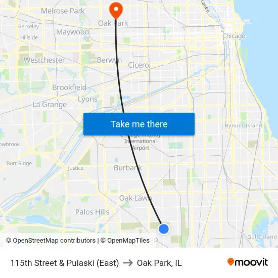 115th Street & Pulaski (East) to Oak Park, IL map
