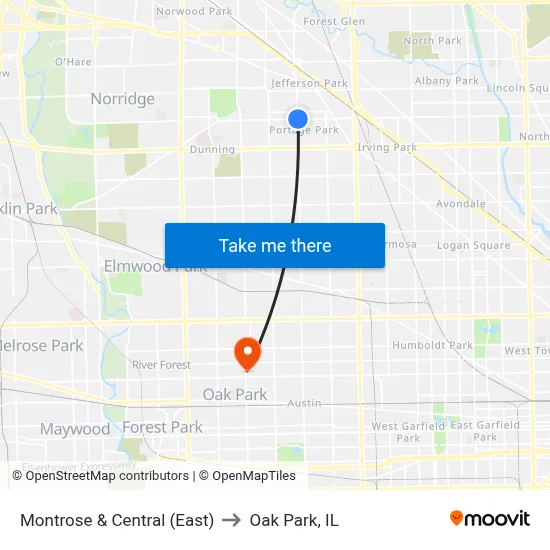 Montrose & Central (East) to Oak Park, IL map