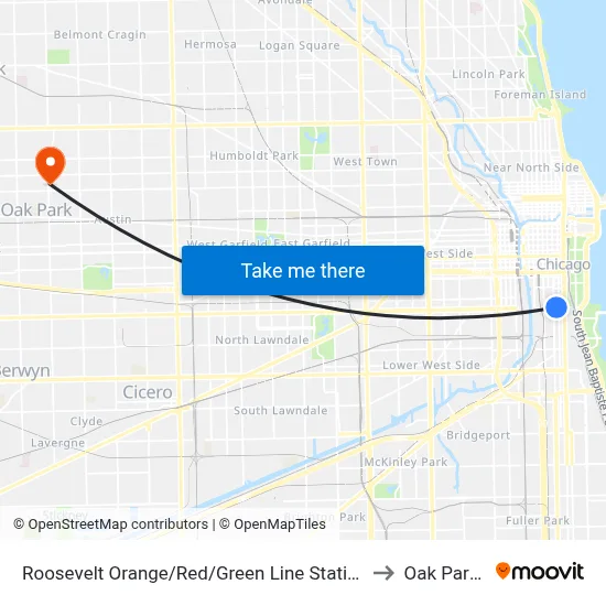 Roosevelt Orange/Red/Green Line Station (West) to Oak Park, IL map