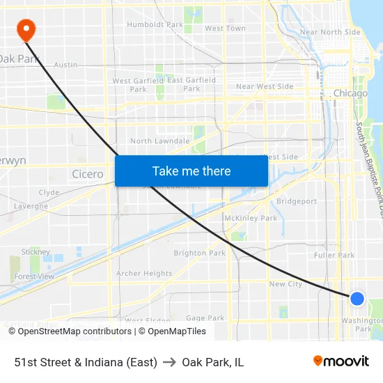 51st Street & Indiana (East) to Oak Park, IL map