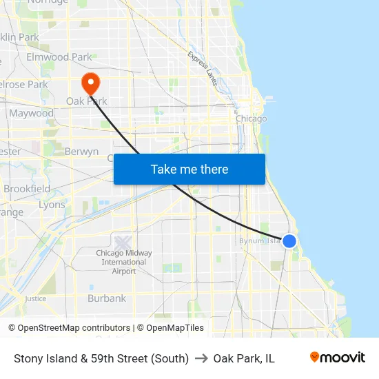 Stony Island & 59th Street (South) to Oak Park, IL map