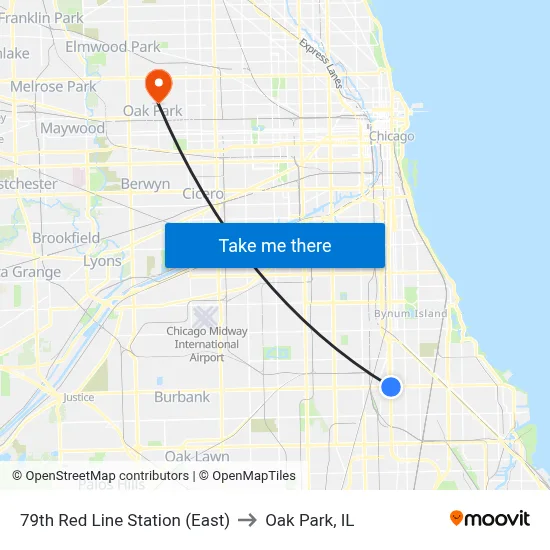 79th Red Line Station (East) to Oak Park, IL map
