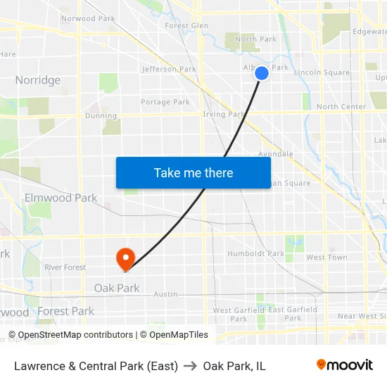 Lawrence & Central Park (East) to Oak Park, IL map