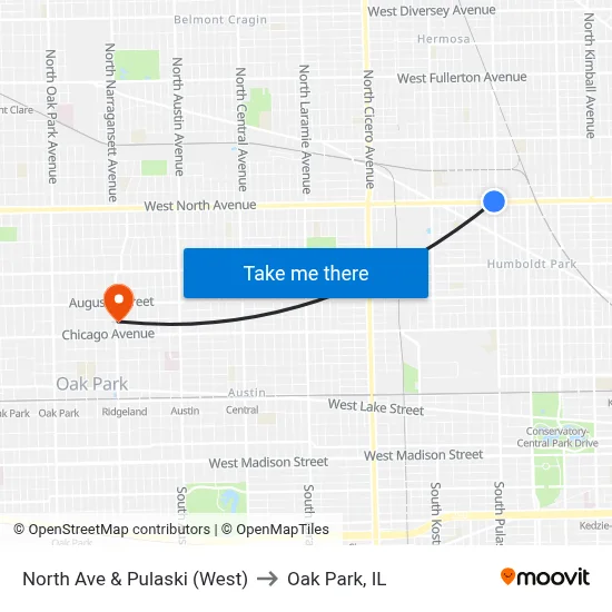 North Ave & Pulaski (West) to Oak Park, IL map