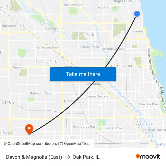Devon & Magnolia (East) to Oak Park, IL map