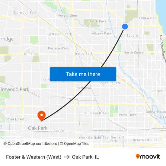 Foster & Western (West) to Oak Park, IL map